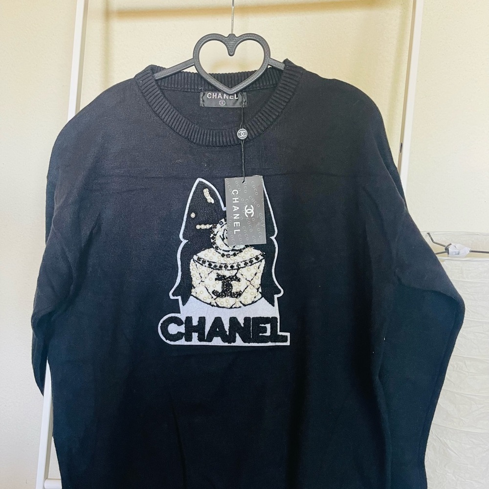 NWT CHANEL Black Knit Top with Embellished Design  fits M
Final price $195